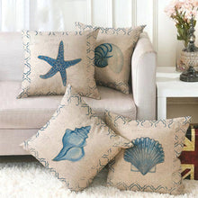 Load image into Gallery viewer, Throw Pillow Covers Sea Theme Square Cotton Linen Cushion Cover Pillow Case for Indoors Home Decor 18 x 18 Inch Set of 4