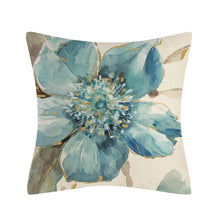 Load image into Gallery viewer, Blue Flower Throw Pillow Covers Cotton Linen Floral Cushion Cover Pillows Case for Indoors Home Decor 18 x 18 Inch Set of 4