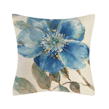Load image into Gallery viewer, Blue Flower Throw Pillow Covers Cotton Linen Floral Cushion Cover Pillows Case for Indoors Home Decor 18 x 18 Inch Set of 4