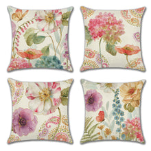 Load image into Gallery viewer, Elegant flower Throw Pillow Case Cotton Linen Square Cushion Cover Summer Home Decorative Pillow Covers 18 x 18 Inch Set of 4