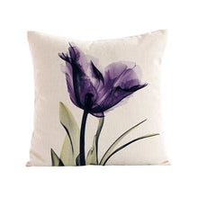 Load image into Gallery viewer, Set of 4 Purple Tulip Throw Pillow Covers Cotton Linen Cushion Cover Pillowcase for Couch Sofa Indoors Home Decor 18 X 18 Inch