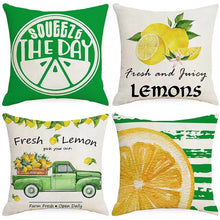 Load image into Gallery viewer, 18 X 18 Inch Happy Summer Flower Letters Throw Pillow Covers Cotton Linen Cushion Cover Pillowcase for Sofa Couch Home Set of 4
