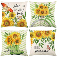 Load image into Gallery viewer, 18 X 18 Inch Happy Summer Flower Letters Throw Pillow Covers Cotton Linen Cushion Cover Pillowcase for Sofa Couch Home Set of 4