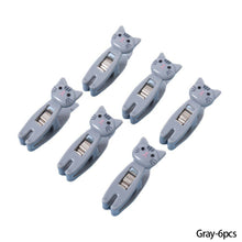 Load image into Gallery viewer, 6pcs/pack Multiple-function Cartoon Cat Clips Food Sealing Clips Snack Bag Clamps Household Decoration Clips Socks Hanging Clips