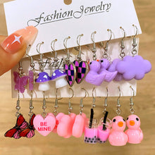 Load image into Gallery viewer, Cartoon Butterfly Cloud Little Duck Earrings Pendant Drop Glazed Mushroom Earrings Children's Cartoon Children's Fun Earrings