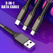 Load image into Gallery viewer, Three-In-One Charging Cable Three-Wire Car USB Android Head Data Cable One-To-Three Zinc Alloy Typec Fast Charging Cable