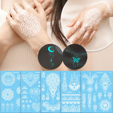 Load image into Gallery viewer, Mandala Waterproof and Sweat Resistant Tattoo Sticker with White Flower Finger Collarbone Glow Tattoo Sticker