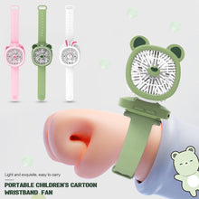 Load image into Gallery viewer, USB Rechargeable Portable Children's Wrist Watch Fan Folding Handheld Wristband Electric Fan with LED Light Summer Cooling Fan for Kids Gifts
