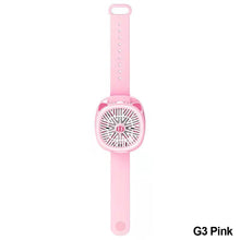 Load image into Gallery viewer, USB Rechargeable Portable Children's Wrist Watch Fan Folding Handheld Wristband Electric Fan with LED Light Summer Cooling Fan for Kids Gifts