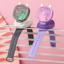 Load image into Gallery viewer, USB Rechargeable Portable Children's Wrist Watch Fan Folding Handheld Wristband Electric Fan with LED Light Summer Cooling Fan for Kids Gifts