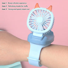 Load image into Gallery viewer, USB Rechargeable Portable Children's Wrist Watch Fan Folding Handheld Wristband Electric Fan with LED Light Summer Cooling Fan for Kids Gifts
