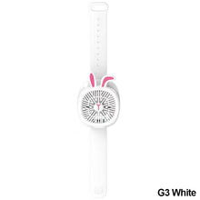 Load image into Gallery viewer, USB Rechargeable Portable Children's Wrist Watch Fan Folding Handheld Wristband Electric Fan with LED Light Summer Cooling Fan for Kids Gifts