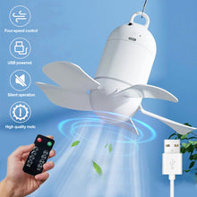 Load image into Gallery viewer, Silent 5 Leaves USB Rechargeable Canopy Ceiling Fan with Remote Control Portable Hanging Fan for Camping Bed Dormitory Tent Fan
