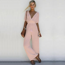 Load image into Gallery viewer, Women Girdle The waist Jumpsuits Cold Shoulder Wide Leg Jumpsuit V Neck Sexy Jumpsuit