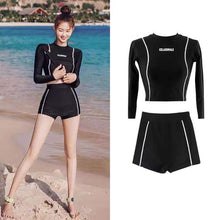 Load image into Gallery viewer, Separate High Waist Conservative Swimsuit Set Group Boxer Trunks Long Sleeves Sunscreen Belly Cover Slimming Professional Swimsuit Yoga Outdoor Beach Water Park Swimming Equipment