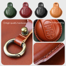 Load image into Gallery viewer, Imported Cow Leather Car Key Case Cover for BMW MINI COOPER S ONE JCW F54 F55 F56 F57 F60 CLUBMAN COUNTRYMAN Remote Fob Holder Shell Keychain