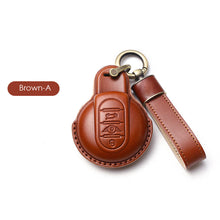 Load image into Gallery viewer, Imported Cow Leather Car Key Case Cover for BMW MINI COOPER S ONE JCW F54 F55 F56 F57 F60 CLUBMAN COUNTRYMAN Remote Fob Holder Shell Keychain