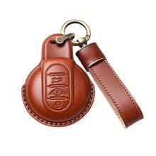 Load image into Gallery viewer, Imported Cow Leather Car Key Case Cover for BMW MINI COOPER S ONE JCW F54 F55 F56 F57 F60 CLUBMAN COUNTRYMAN Remote Fob Holder Shell Keychain