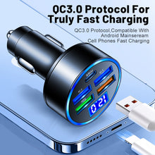 Load image into Gallery viewer, 250W 4 Port USB Car Charger Type C PD Fast Charging Adapter for Huawei OPPO Oneplus iPhone 14 Pro Max 13 12 11 Mini XS