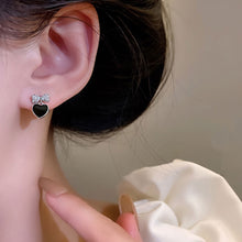 Load image into Gallery viewer, Sparkling Diamond Bow Black Heart-shaped Earrings Retro Temperamental Alloy Earrings Ear Studs Women Jewelry Accessories