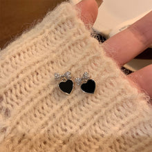 Load image into Gallery viewer, Sparkling Diamond Bow Black Heart-shaped Earrings Retro Temperamental Alloy Earrings Ear Studs Women Jewelry Accessories