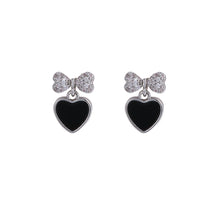 Load image into Gallery viewer, Sparkling Diamond Bow Black Heart-shaped Earrings Retro Temperamental Alloy Earrings Ear Studs Women Jewelry Accessories