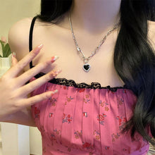 Load image into Gallery viewer, Black Heart Pendant Necklace Personalized Versatile Alloy Pin Splicing Chain Necklace Clavicle Chain Jewelry