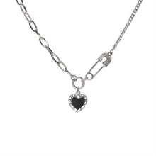 Load image into Gallery viewer, Black Heart Pendant Necklace Personalized Versatile Alloy Pin Splicing Chain Necklace Clavicle Chain Jewelry