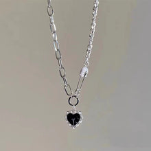 Load image into Gallery viewer, Black Heart Pendant Necklace Personalized Versatile Alloy Pin Splicing Chain Necklace Clavicle Chain Jewelry
