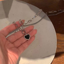 Load image into Gallery viewer, Black Heart Pendant Necklace Personalized Versatile Alloy Pin Splicing Chain Necklace Clavicle Chain Jewelry