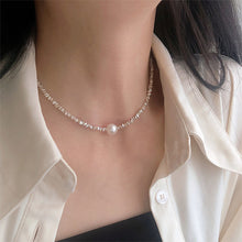 Load image into Gallery viewer, Shiny Silver Single Pearl Necklace Simple Versatile Alloy Necklace Clavicle Chain Jewelry Accessory for Women