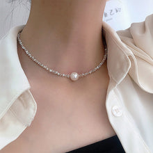 Load image into Gallery viewer, Shiny Silver Single Pearl Necklace Simple Versatile Alloy Necklace Clavicle Chain Jewelry Accessory for Women