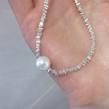 Load image into Gallery viewer, Shiny Silver Single Pearl Necklace Simple Versatile Alloy Necklace Clavicle Chain Jewelry Accessory for Women
