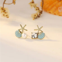 Load image into Gallery viewer, Asymmetric Exquisite Starfish Shell Earrings Fashionable Diamond Studded Pearl Alloy Earrings Ear Studs Women Jewelry