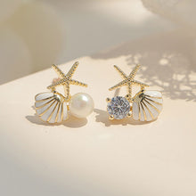 Load image into Gallery viewer, Asymmetric Exquisite Starfish Shell Earrings Fashionable Diamond Studded Pearl Alloy Earrings Ear Studs Women Jewelry