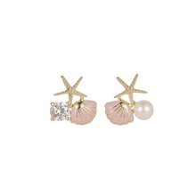 Load image into Gallery viewer, Asymmetric Exquisite Starfish Shell Earrings Fashionable Diamond Studded Pearl Alloy Earrings Ear Studs Women Jewelry
