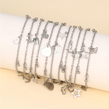 Load image into Gallery viewer, Pentagram Pendant Alloy Anklet Simple Silver Heart-shaped Leaf Lucky Grass Ankle Chain Foot Jewelry