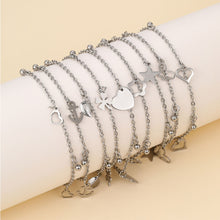 Load image into Gallery viewer, Pentagram Pendant Alloy Anklet Simple Silver Heart-shaped Leaf Lucky Grass Ankle Chain Foot Jewelry
