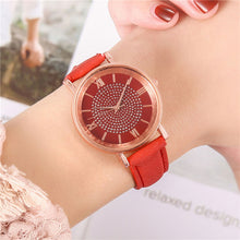 Load image into Gallery viewer, Fashionable Casual Quartz Rhinestone Watch Multicolored Imitation Leather Watchband Wrist Watch for Women