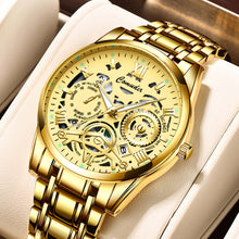 Load image into Gallery viewer, Retro Steel Band Round Dial Watch Quartz Watch Casual Men Fashion Hollow Out Luminous Waterproof Calendar Wristwatch