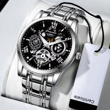 Load image into Gallery viewer, Retro Steel Band Round Dial Watch Quartz Watch Casual Men Fashion Hollow Out Luminous Waterproof Calendar Wristwatch