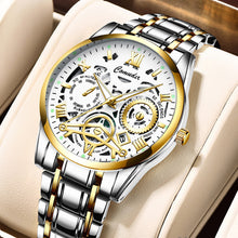 Load image into Gallery viewer, Retro Steel Band Round Dial Watch Quartz Watch Casual Men Fashion Hollow Out Luminous Waterproof Calendar Wristwatch