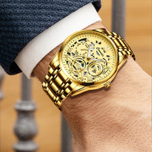 Load image into Gallery viewer, Retro Steel Band Round Dial Watch Quartz Watch Casual Men Fashion Hollow Out Luminous Waterproof Calendar Wristwatch