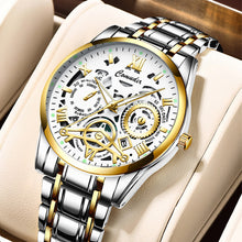 Load image into Gallery viewer, Retro Steel Band Round Dial Watch Quartz Watch Casual Men Fashion Hollow Out Luminous Waterproof Calendar Wristwatch