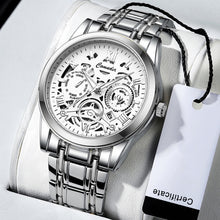 Load image into Gallery viewer, Retro Steel Band Round Dial Watch Quartz Watch Casual Men Fashion Hollow Out Luminous Waterproof Calendar Wristwatch