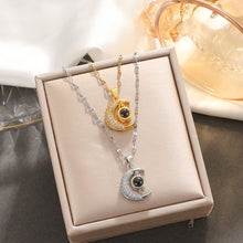 Load image into Gallery viewer, Diamond Moon Projection Necklace In 100 Languages I Love You Couple Necklace Birthday Gift Women Elegant Necklace