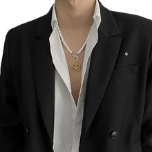 Load image into Gallery viewer, Personalized Smiley Face Pendant with Pearl OT Buckle Necklace for Men Simple Versatile Female Male Choker Necklace