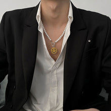 Load image into Gallery viewer, Personalized Smiley Face Pendant with Pearl OT Buckle Necklace for Men Simple Versatile Female Male Choker Necklace