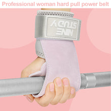 Load image into Gallery viewer, Professional Woman Hard Pull Power Belt Dog Claw Shape Cowhide Wrist Brace Grip Strap Pull-Up Dumbbell Horizontal Bar Fitness Non-Slip Gloves