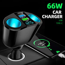Load image into Gallery viewer, Car Cigarette Lighter Socket Splitter Blue Atmosphere Light PD QC3.0 2 USB Charger C Ports For Mobile Phone DVR Charging 12V-24V